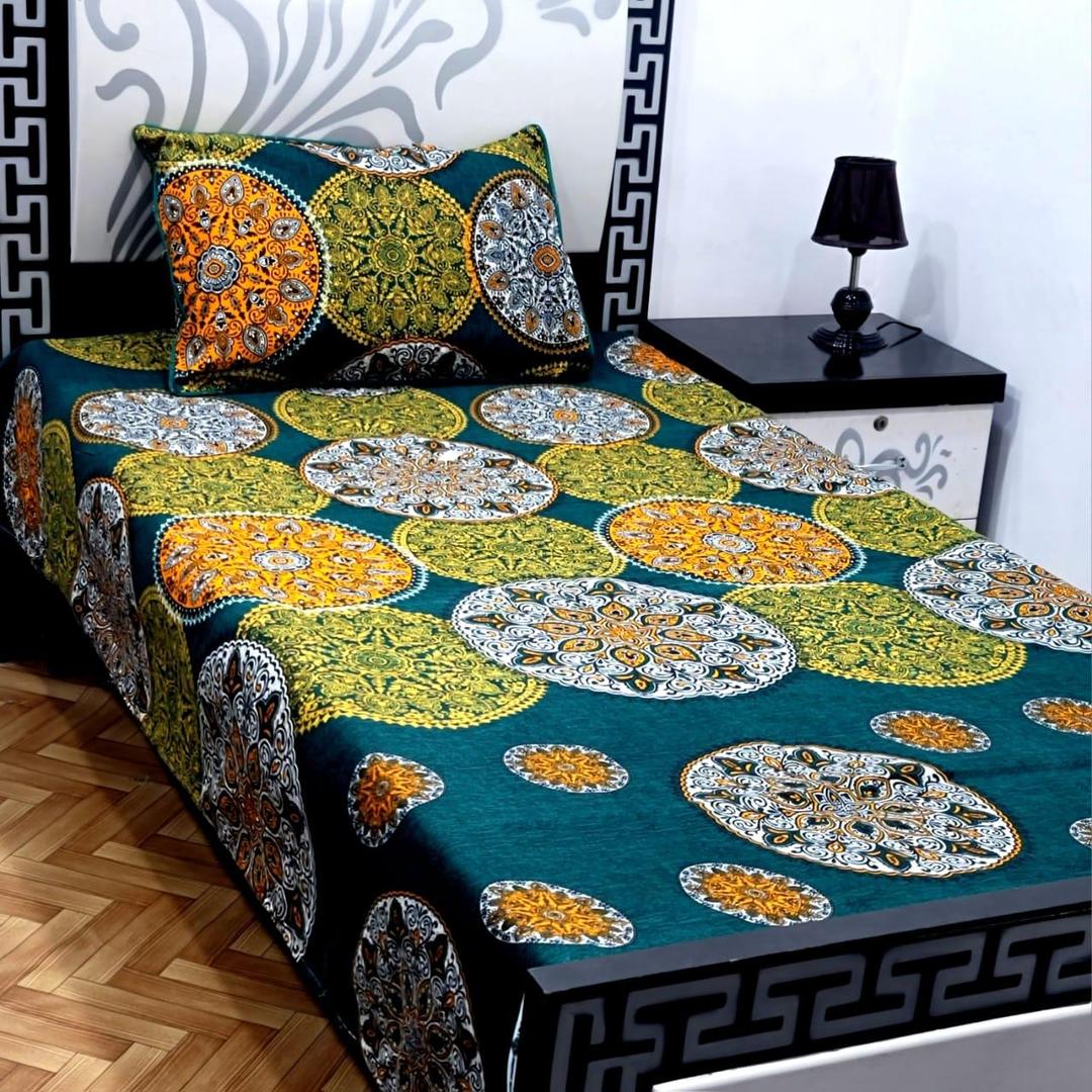 2 Pcs Crystal Cotton Printed Single Bedsheet
