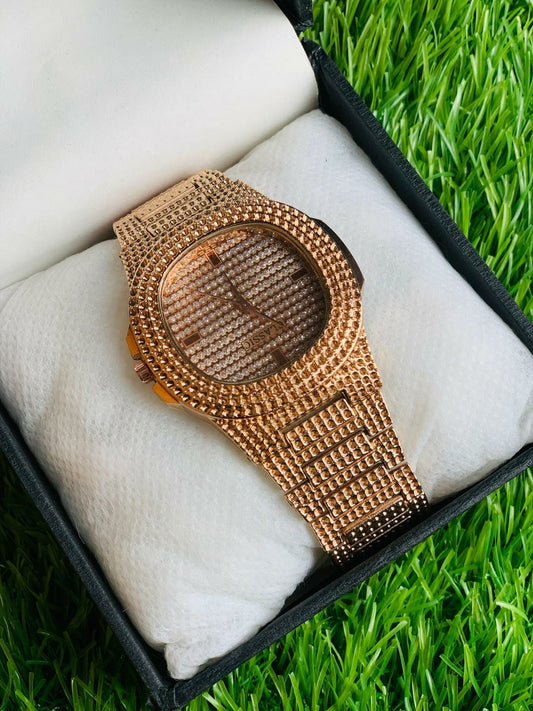 Men's Round Quartz Watch - 1 Pc Golden Analogue Timepiece
